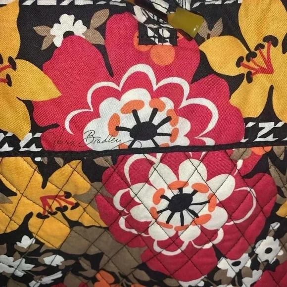 Vera Bradley Quilted Tote Bag Orange Red Floral Pattern - Picture 3 of 14